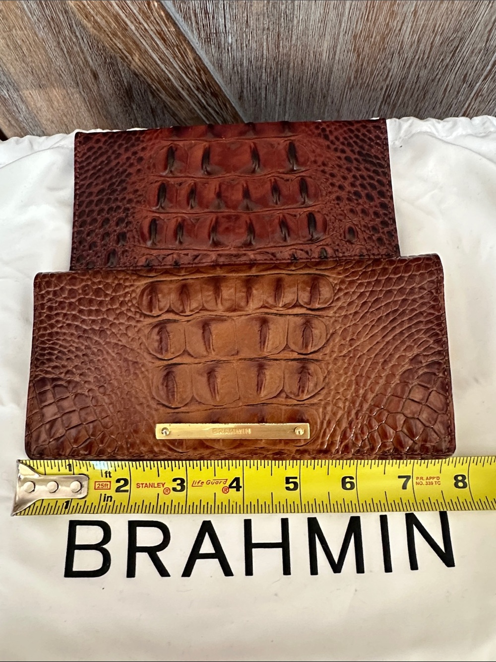 Brahmin Brown Croc-Embossed Shoulder Bag with Matching Wallet & Checkbook Cover - Picture 15 of 16